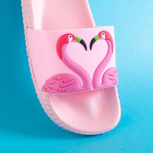 Hellrosa Kinderhausschuhe mit Flamingos Finnie - Schuhe