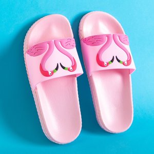 Hellrosa Kinderhausschuhe mit Flamingos Finnie - Schuhe