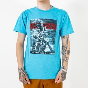 Herren hellblau bedrucktes Baumwoll-T-Shirt - Kleidung