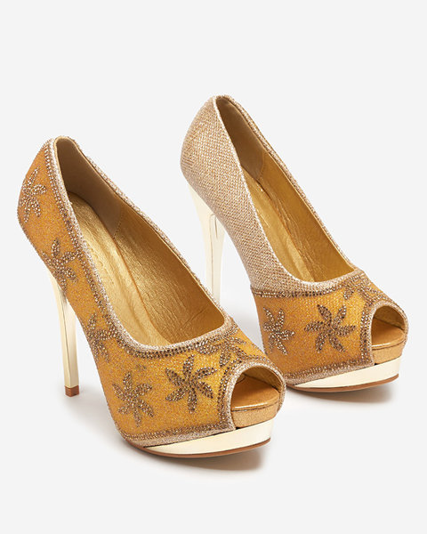High Heels aus goldenem Brokat für Damen mit Zirkonia Yilla - Footwear