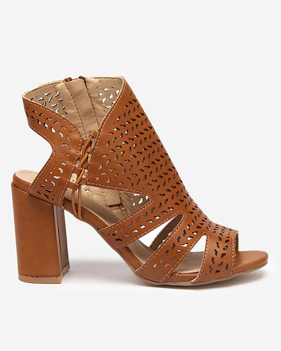 Kamelfarbene durchbrochene Damensandalen Mofera - Schuhe