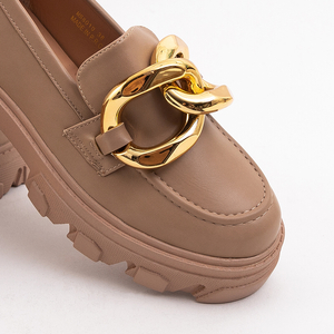 Khaki Halbschuhe mit goldenem Ornament Lygia - Schuhe