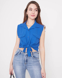 Kobaltblaue Crop-Top-Bluse mit Knöpfen - Bekleidung