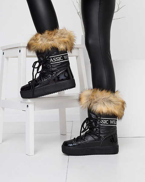 Lackierte Damen-Schneestiefel in schwarzer Farbe Fursav- Footwear