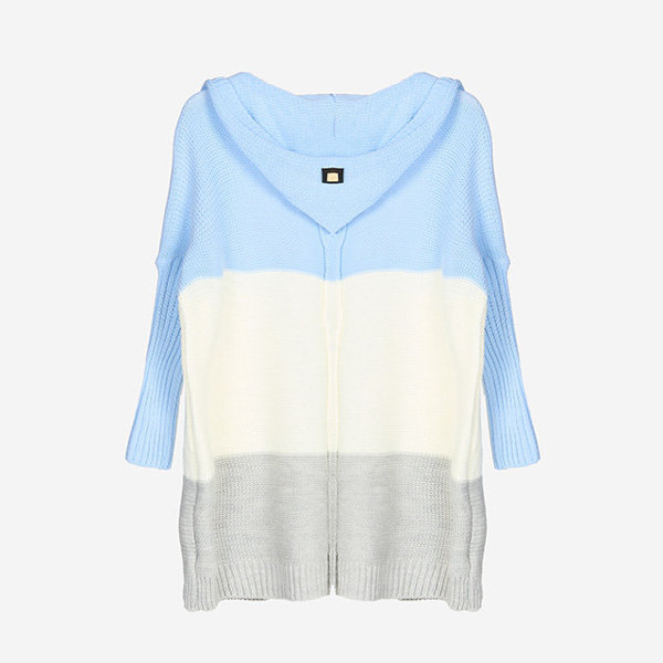Langer Cape-Pullover für Damen in Blau, Creme und Grau - Kleidung