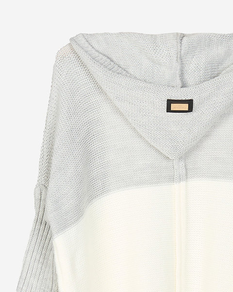 Langer Cape-Pullover für Damen in Grau, Creme und Rosa - Kleidung