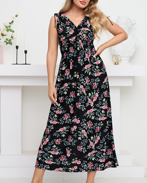 Langes schwarzes Blumenkleid für Damen - Kleidung