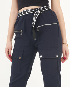 Marineblaue Damen-Cargohose mit Taschen - Kleidung