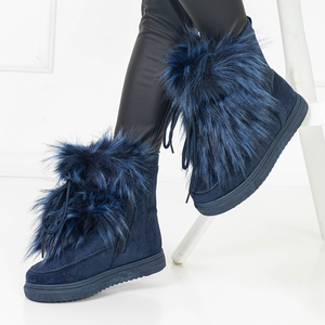 Marineblaue Damen-Schneestiefel mit Fell Cerika - Schuhe