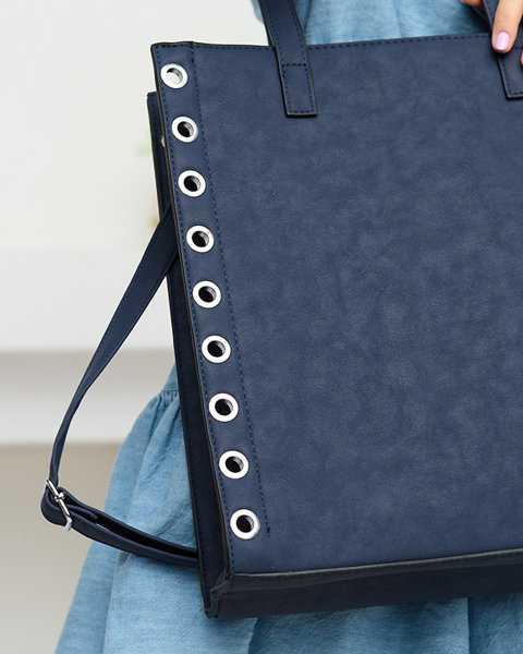 Marineblaue Damen-Shoppertasche mit Ösen - Accessoires