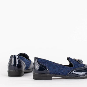 Marineblaue Damenmokassins mit Spitze und Glitzer Kazeti - Schuhe