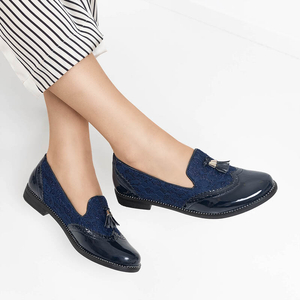 Marineblaue Damenmokassins mit Spitze und Glitzer Kazeti - Schuhe