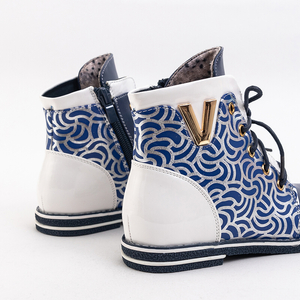 Marineblaue Mädchenstiefel mit dekorativem Obermaterial Frenzi - Schuhe
