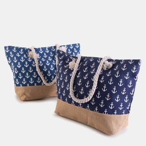 Marineblaue Strandtasche mit Ankern - Handtaschen