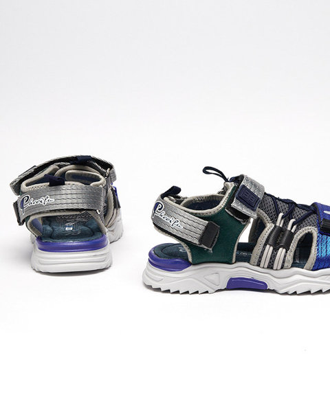 Marineblaue und graue Kindersandalen mit Klettverschluss Meteris - Schuhe