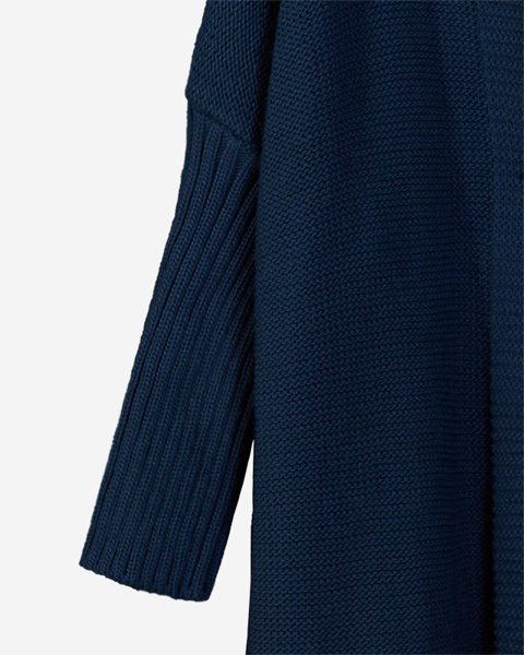 Marineblauer langer Damen-Cardigan mit Kapuze - Kleidung