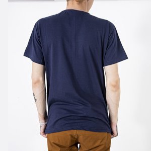 Marineblaues Baumwoll-T-Shirt für Herren mit buntem Print - Kleidung