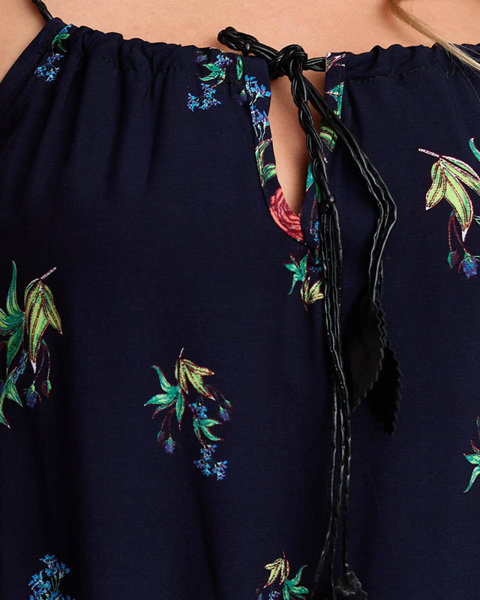Marineblaues Blumenkleid für Damen - Kleidung