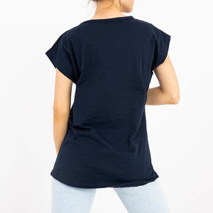 Marineblaues Damen-T-Shirt mit goldenem Aufdruck - Kleidung