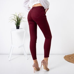 Maroon Damen-Skinny-Hose mit Abrieb - Kleidung