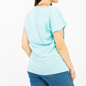 Mintfarbenes Damen-T-Shirt mit Farbdruck und Glitzer - Kleidung