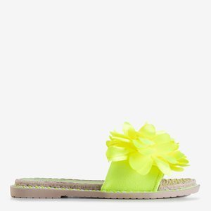 Neongelbe Damen Etain Hausschuhe mit Blumen - Schuhe
