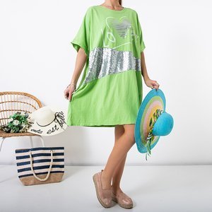 Neongrüne Damen Tunika mit silbernen Oversize-Ornamenten - Kleidung