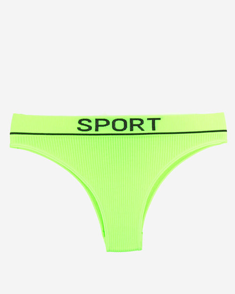 Neongrüner gerippter Damenslip mit sportlichen Aufschriften - Unterwäsche