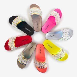 Neonrosa Damenhausschuhe mit Steinen Halpasi - Schuhe