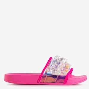 Neonrosa Damenhausschuhe mit Steinen Halpasi - Schuhe