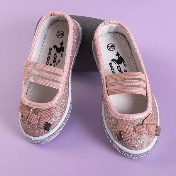 OUTLET Ballerinas aus rosa Brokat für Kinder mit Schleife Tryfonia - Schuhe