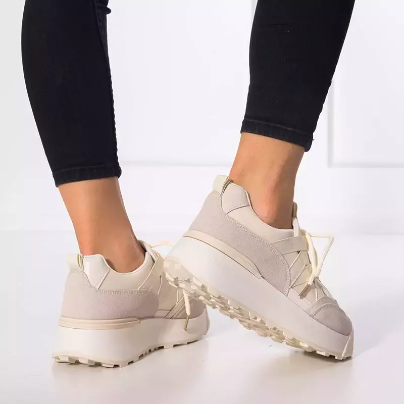 OUTLET Beige Damen-Sportschuhe mit höherer Kanislo-Sohle - Schuhe
