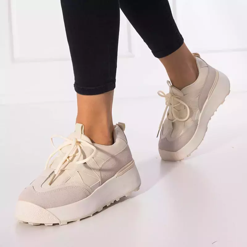 OUTLET Beige Damen-Sportschuhe mit höherer Kanislo-Sohle - Schuhe
