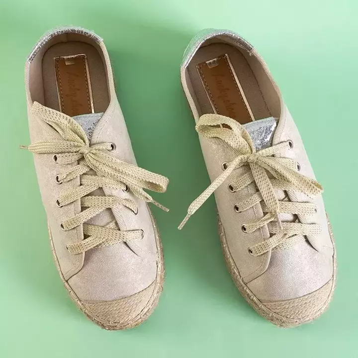OUTLET Beige Sneakers für Damen a'la Espadrilles auf der Woilla-Plattform - Schuhe