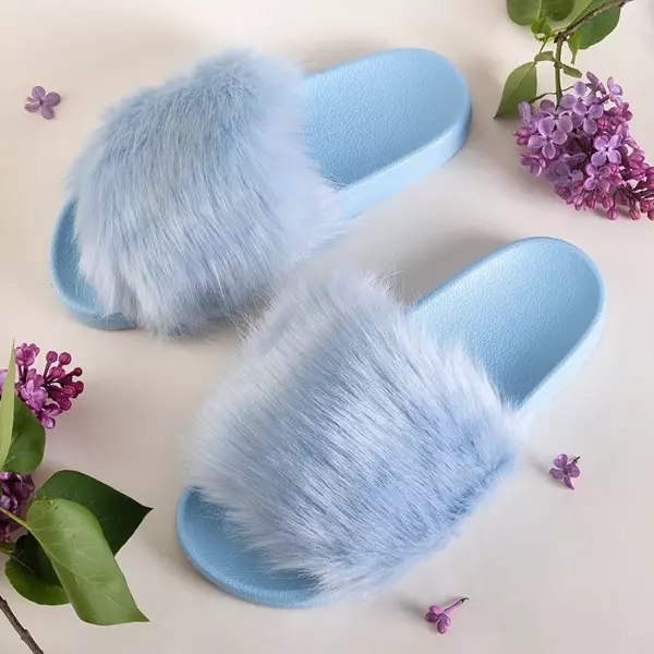 OUTLET Blaue Damenhausschuhe mit Fell Danita - Schuhe