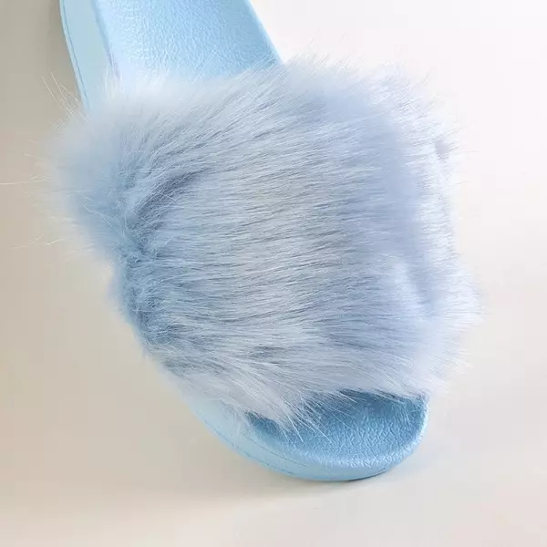 OUTLET Blaue Damenhausschuhe mit Fell Danita - Schuhe
