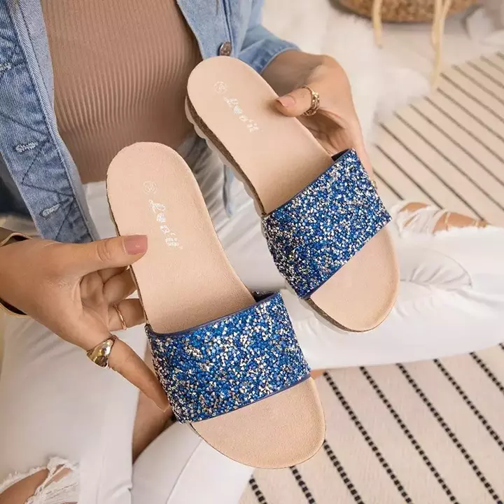 OUTLET Blaue Damenhausschuhe mit Zirkonia Patrycja - Schuhe