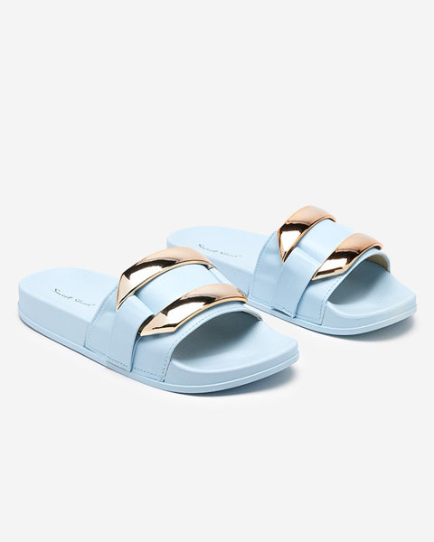 OUTLET Blaue Damenhausschuhe mit goldener Verzierung Serina - Schuhe