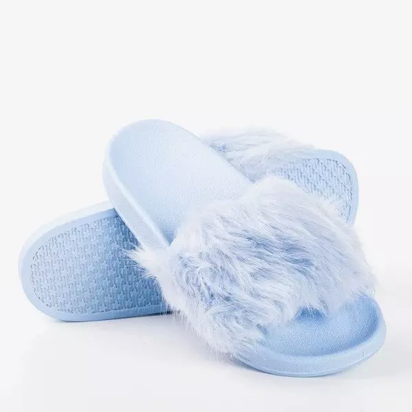 OUTLET Blaue Hausschuhe mit Fell Millie-Footwear