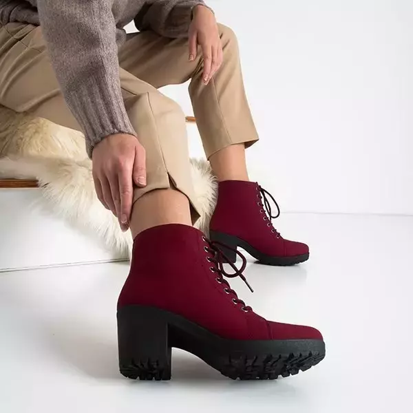 OUTLET Burgunderrote hochhackige Schnürstiefel für Damen Minor - Schuhe