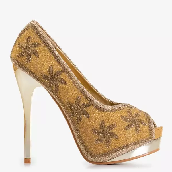 OUTLET Damen-High Heels aus Goldbrokat mit Zirkonia Yilla - Footwear