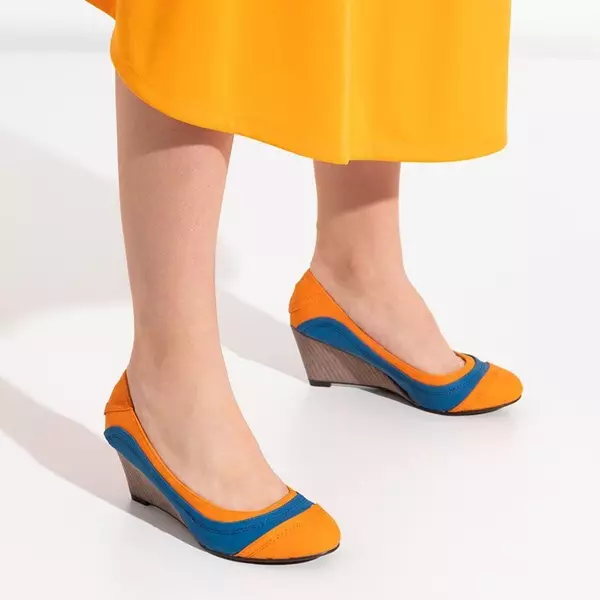 OUTLET Damen-Wedge-Pumps in Orange und Blau Linnea - Schuhe