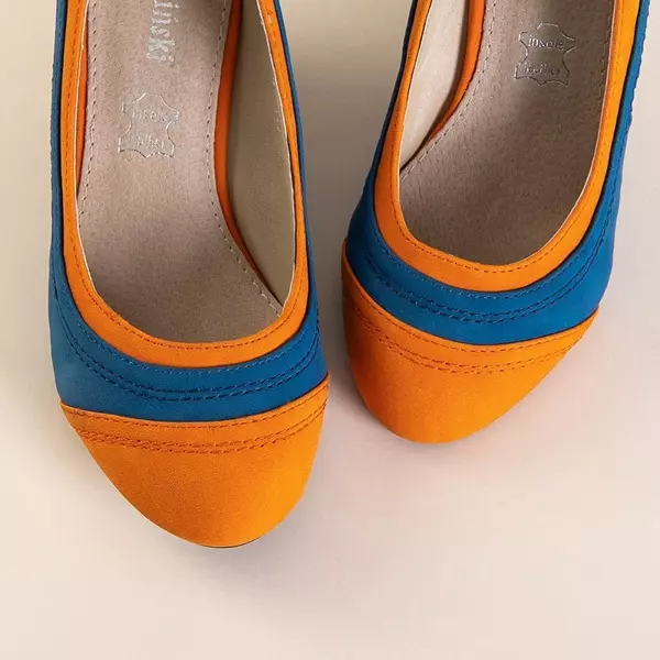 OUTLET Damen-Wedge-Pumps in Orange und Blau Linnea - Schuhe