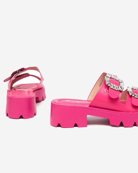 OUTLET Fuchsia Damenhausschuhe mit Zirkon Ornamenten Sadoh- Footwear