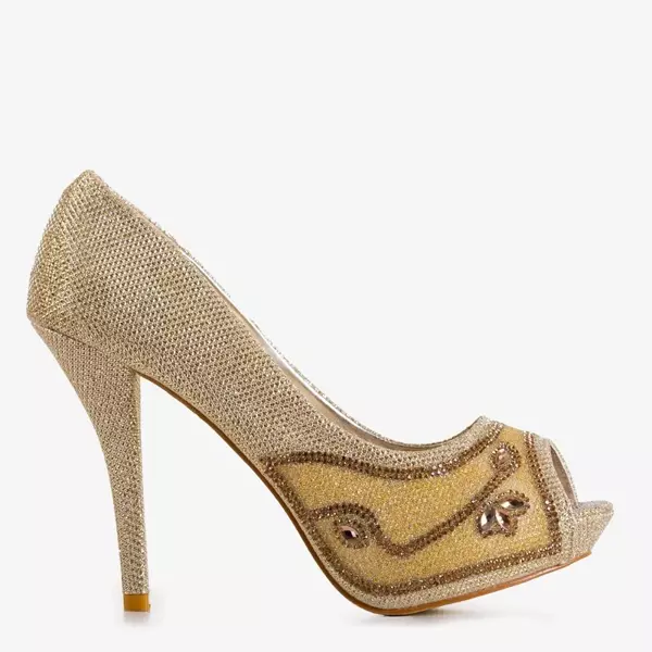 OUTLET Gold Damenpumps mit Maniza-Dekorationen - Schuhe