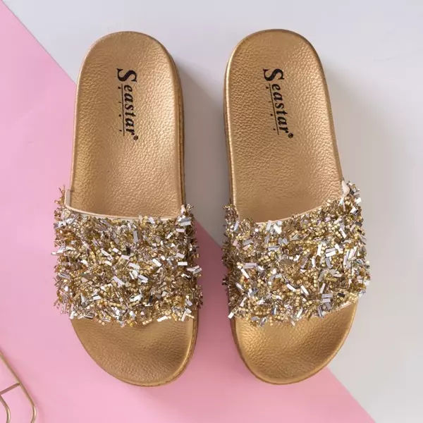 OUTLET Goldene Plateau-Sandalen für Damen mit kubischem Zirkonia von Lomine - Schuhe