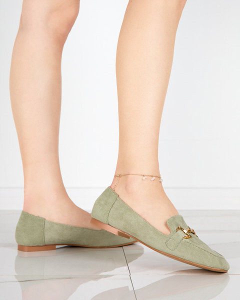 OUTLET Grüne Damenmokassins mit goldener Verzierung Miredo - Schuhe