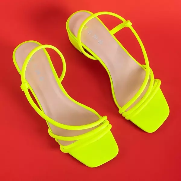 OUTLET Neongrüne Damensandalen auf niedrigem Polika-Pfosten - Schuhe