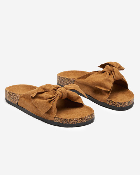 OUTLET Öko-Wildleder-Hausschuhe für Damen mit kamelfarbener Schleife Xeria - Footwear