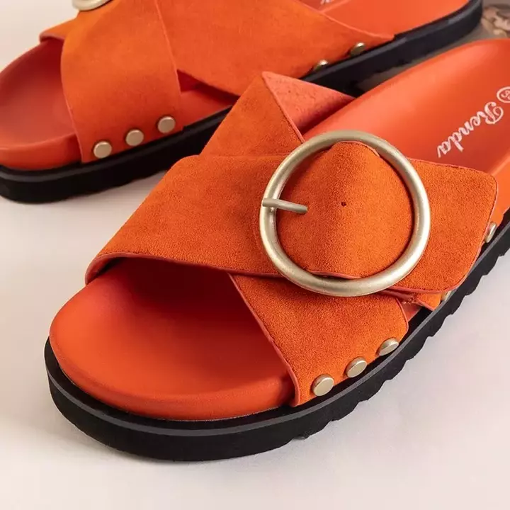 OUTLET Orangefarbene Damenpantoffeln mit Ripi-Schnalle - Schuhe